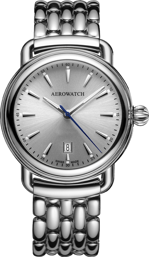 Мужские часы Aerowatch 1942 42900 AA19 M, механизм кварцевый, циферблат серебристый, браслет нержавеющая сталь — Изображение 1