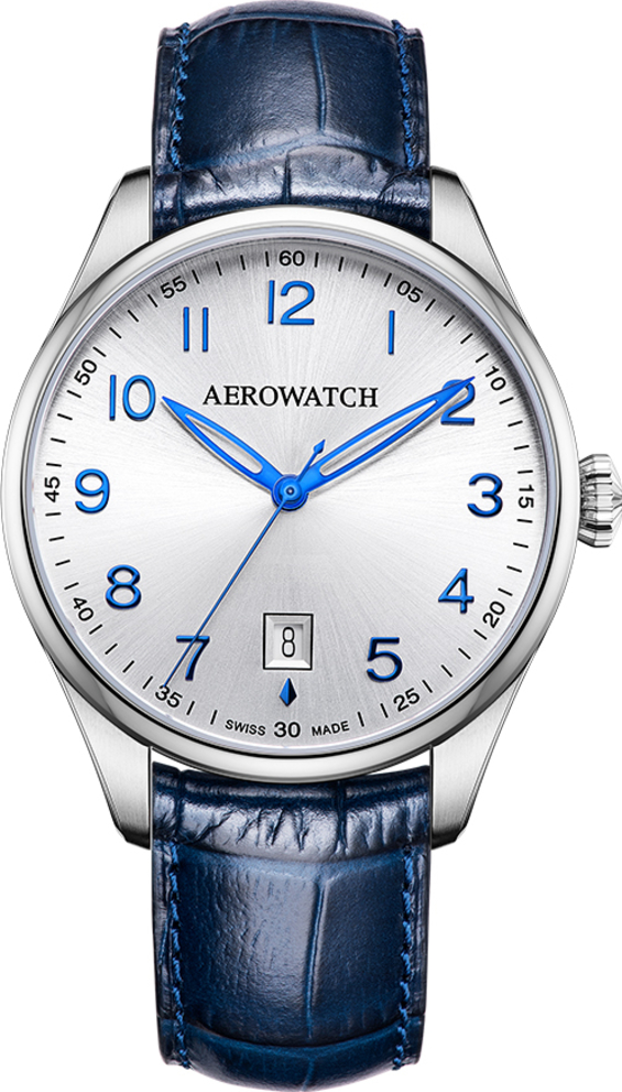 Мужские часы Aerowatch Les Grandes Classiques 42997 AA01, механизм кварцевый, циферблат серебристый, браслет кожа — Изображение 1