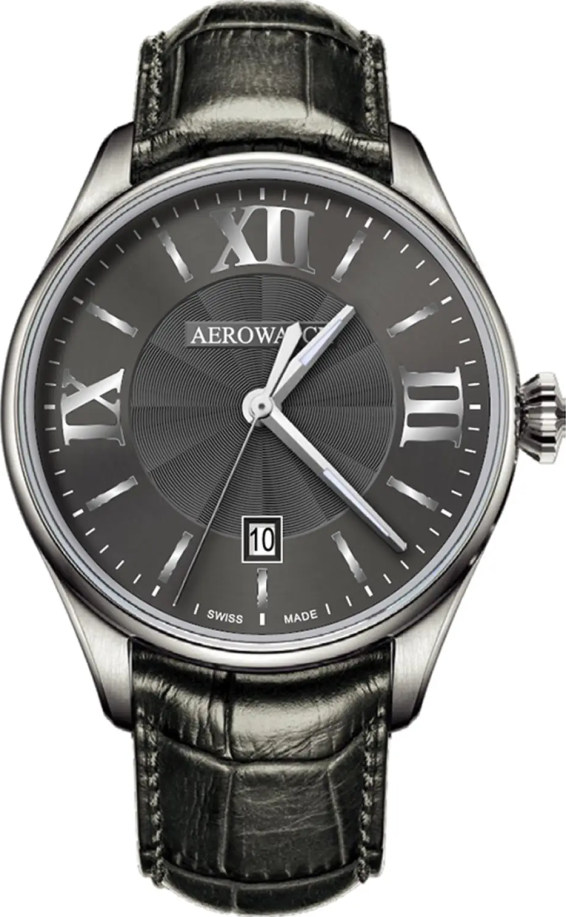 Мужские часы Aerowatch Les Grandes Classiques 42997 AA02, механизм кварцевый, циферблат черный, браслет кожа — Изображение 1