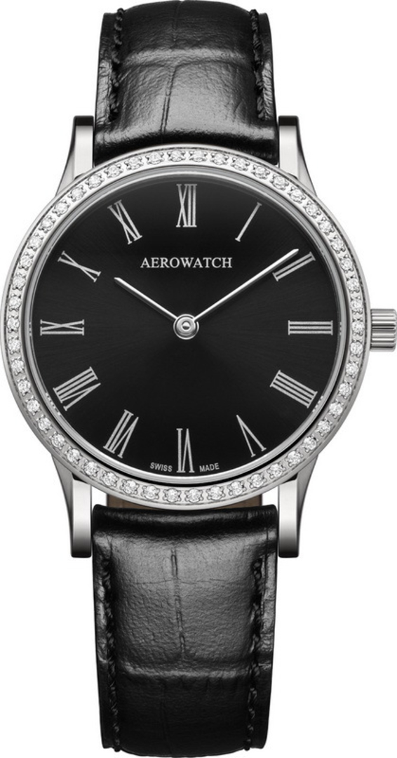 Женские часы Aerowatch Les Grandes Classiques 47950 AA01 DIA, механизм кварцевый, циферблат черный, браслет кожа — Изображение 1