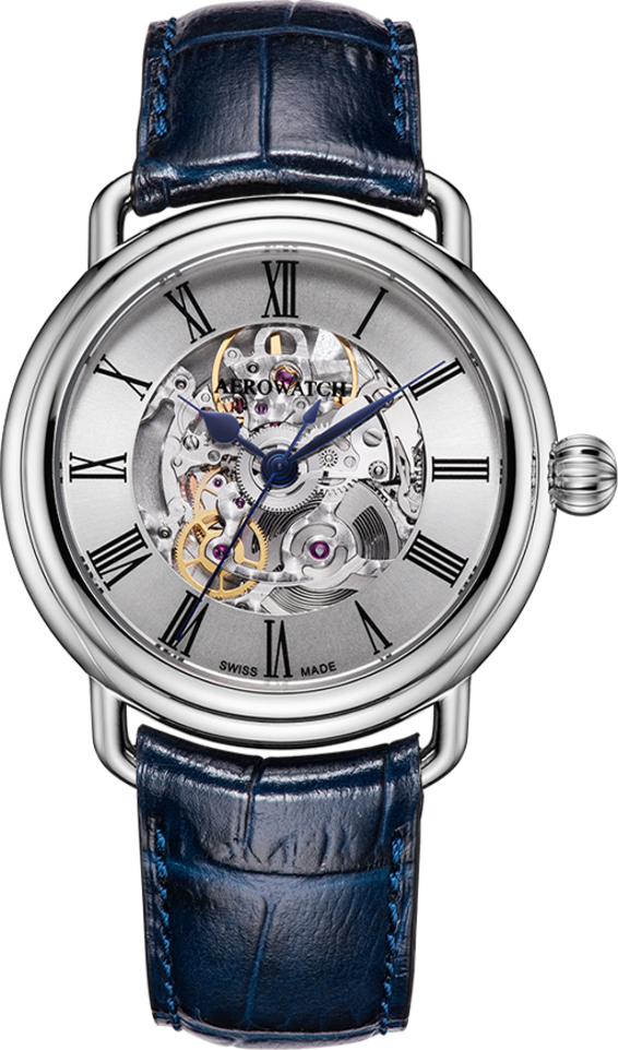 Мужские часы Aerowatch 1942 60900 AA22, механизм механический с автоподзаводом, циферблат серебристый, браслет кожа — Изображение 1
