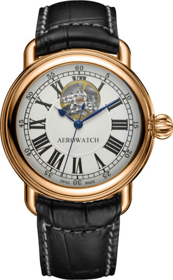 Мужские часы Aerowatch 1942 68900 R102, механизм механический с автоподзаводом, циферблат серебристый, браслет кожа — Изображение 1