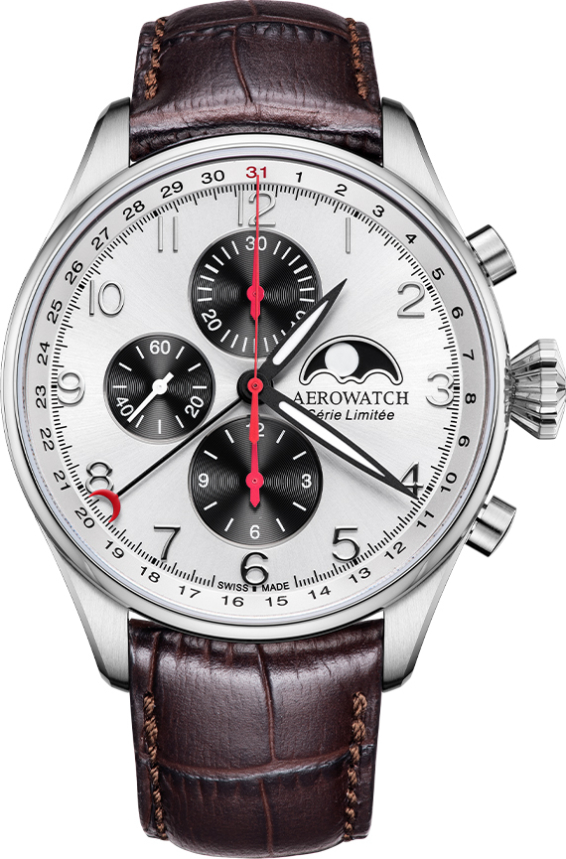 Мужские часы Aerowatch Les Grandes Classiques 69989 AA04, механизм механический с автоподзаводом, циферблат серебристый, браслет кожа — Изображение 1