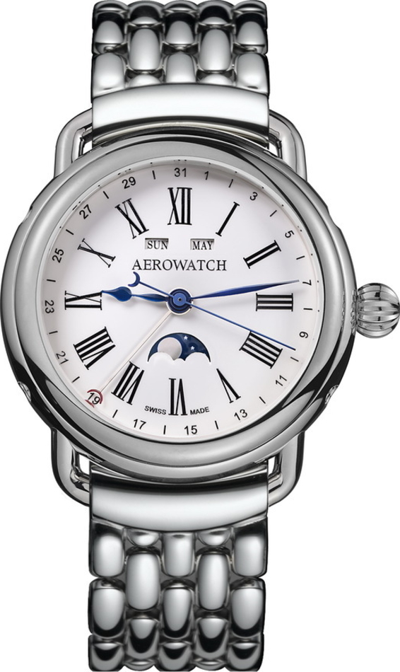Мужские часы Aerowatch 1942 75970 AA01 M, механизм механический с автоподзаводом, циферблат белый, браслет нержавеющая сталь — Изображение 1