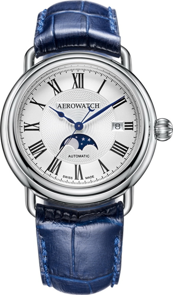 Мужские часы Aerowatch 1942 77983 AA01, механизм механический с автоподзаводом, циферблат серебристый, браслет кожа — Изображение 1
