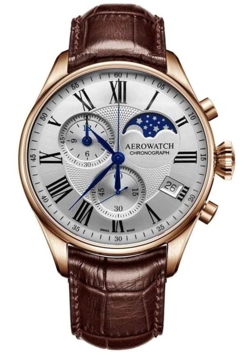 Мужские часы Aerowatch Les Grandes Classiques 78990 RO03, механизм кварцевый, циферблат серебристый, браслет кожа — Изображение 1