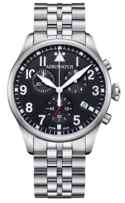 Мужские часы Aerowatch Les Grandes Classiques 79990 AA03 M, механизм кварцевый, циферблат черный, браслет нержавеющая сталь — Изображение 1