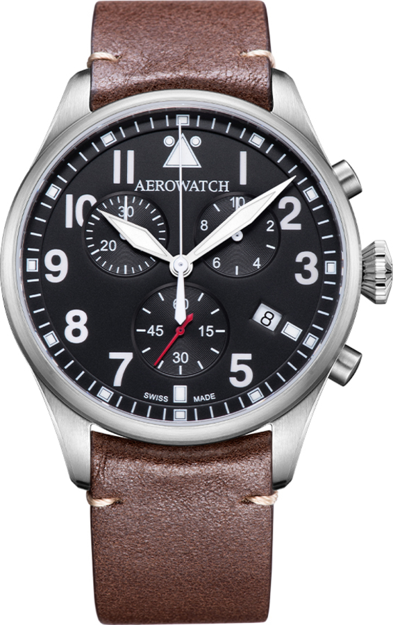 Мужские часы Aerowatch Les Grandes Classiques 79990 AA03, механизм кварцевый, циферблат черный, браслет кожа — Изображение 1