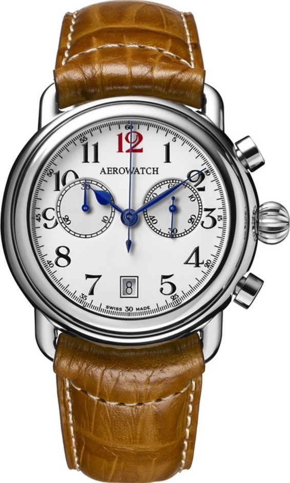 Мужские часы Aerowatch 1942 83926 AA04, механизм кварцевый, циферблат белый, браслет кожа — Изображение 1