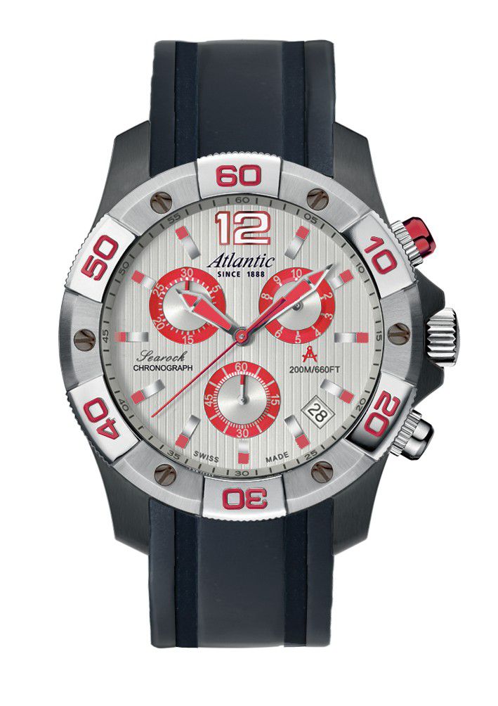 Мужские часы Atlantic Searock 87471.47.25R, механизм кварцевый хронограф, циферблат серебристый, браслет каучук — Изображение 1