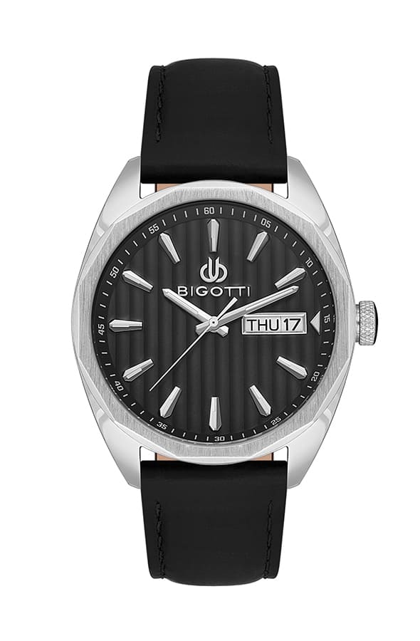 Мужские часы Bigotti Raffinato BG.1.10487-1, механизм кварцевый, циферблат черный, браслет кожа — Изображение 1