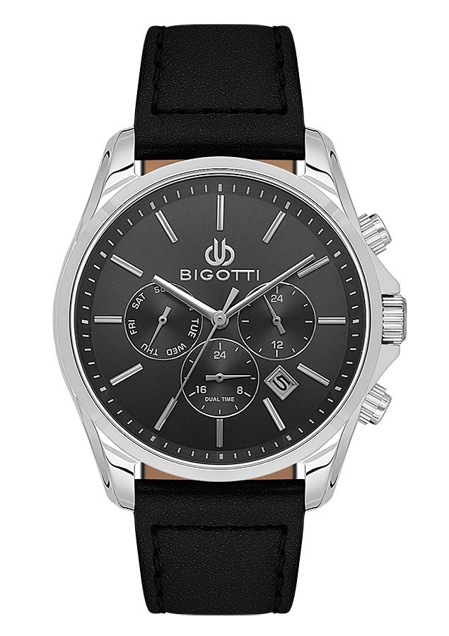 Мужские часы Bigotti Quotidiano BG.1.10690-1, механизм кварцевый, циферблат черный, браслет кожа — Изображение 1