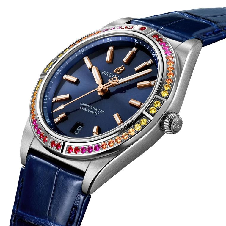 Женские механический с автоподзаводом часы Breitling Chronomat A10380611C1P1 синий кожа — Изображение 2