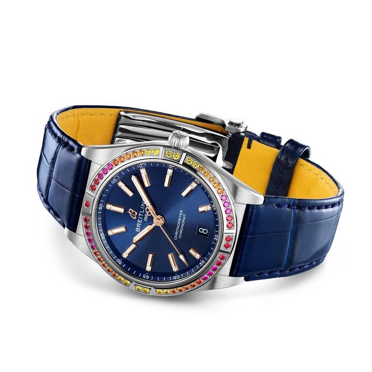 Женские механический с автоподзаводом часы Breitling Chronomat A10380611C1P1 синий кожа — Изображение 3