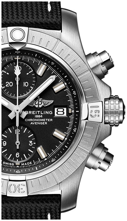 Мужские механический хронометр с автоподзаводом часы Breitling Avenger A13385101B1X2 черный текстиль + кожа — Изображение 2