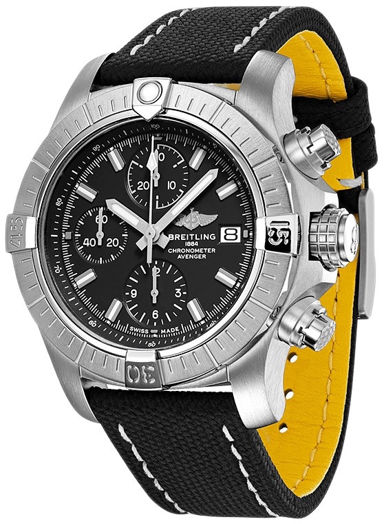 Мужские механический хронометр с автоподзаводом часы Breitling Avenger A13385101B1X2 черный текстиль + кожа — Изображение 3