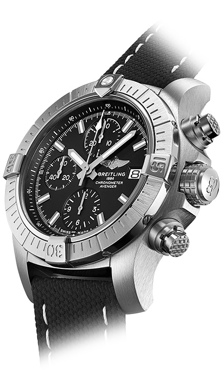 Мужские механический хронометр с автоподзаводом часы Breitling Avenger A13385101B1X2 черный текстиль + кожа — Изображение 4