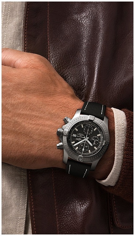 Мужские механический хронометр с автоподзаводом часы Breitling Avenger A13385101B1X2 черный текстиль + кожа — Изображение 6