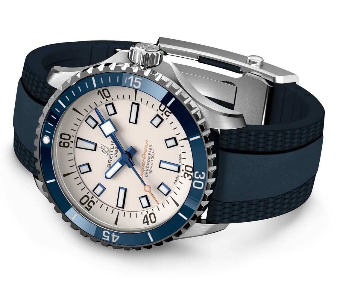 Мужские механический с автоподзаводом часы Breitling Superocean A17375E71G1S1 белый каучук — Изображение 3