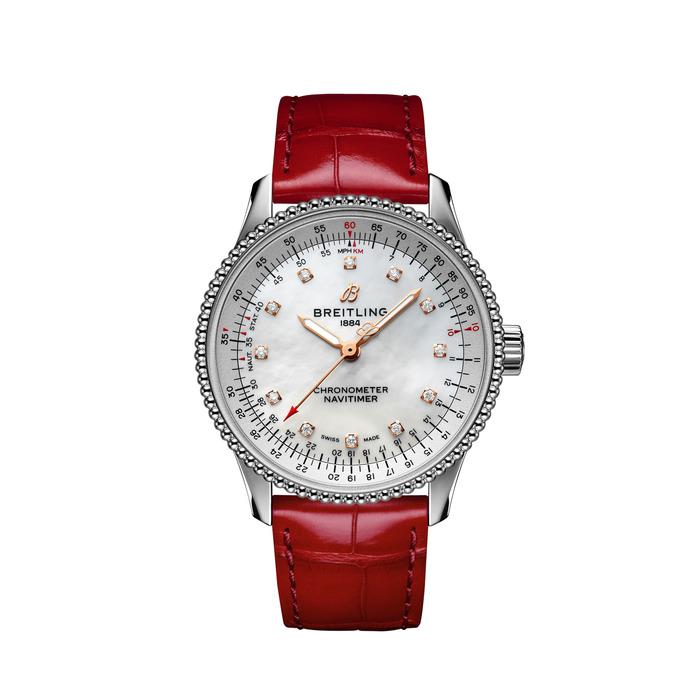 Женские механический хронометр с автоподзаводом часы Breitling Navitimer A17395211A1P5 белый кожа аллигатора — Изображение 1