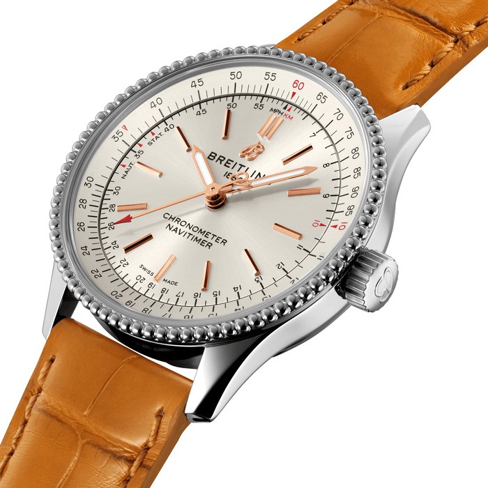 Женские механический хронометр с автоподзаводом часы Breitling Navitimer A17395F41G1P4 серебристый кожа аллигатора — Изображение 2