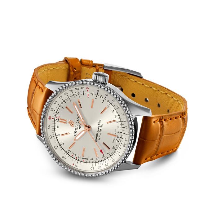 Женские механический хронометр с автоподзаводом часы Breitling Navitimer A17395F41G1P4 серебристый кожа аллигатора — Изображение 3