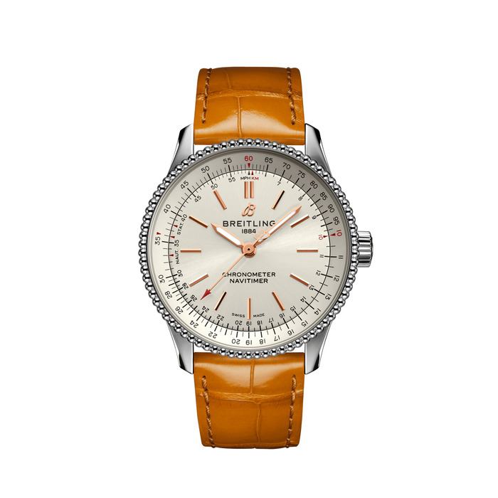 Женские механический хронометр с автоподзаводом часы Breitling Navitimer A17395F41G1P4 серебристый кожа аллигатора — Изображение 1