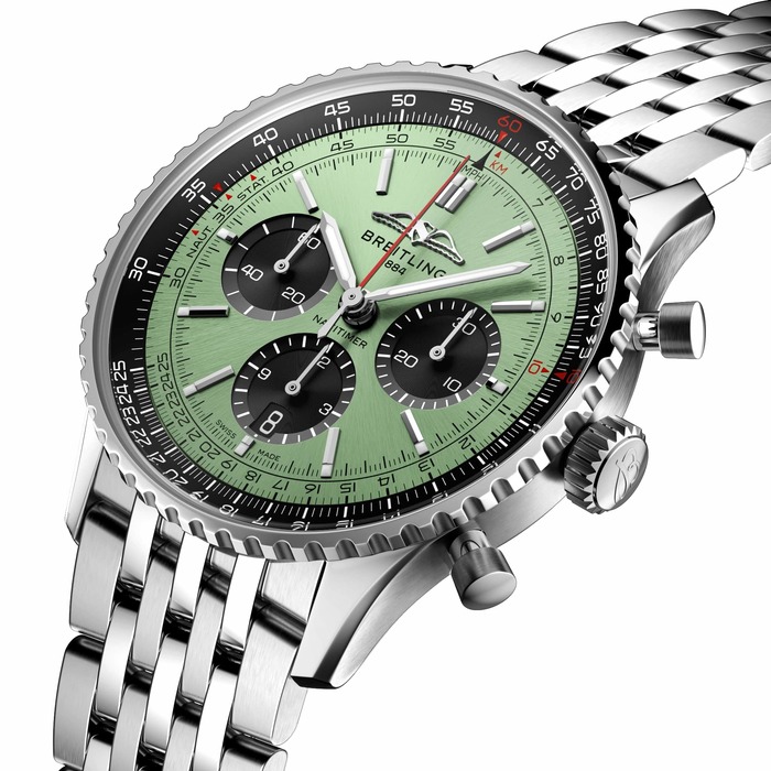 Мужские механический хронограф с автоподзаводом часы Breitling Navitimer AB0138241L1A1 зеленый hержавеющая сталь — Изображение 2