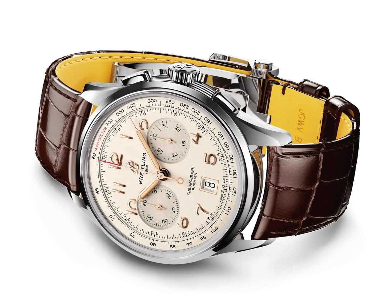 Мужские механический с автоподзаводом часы Breitling Premier AB0145211G1P1 бежевый кожа аллигатора — Изображение 3
