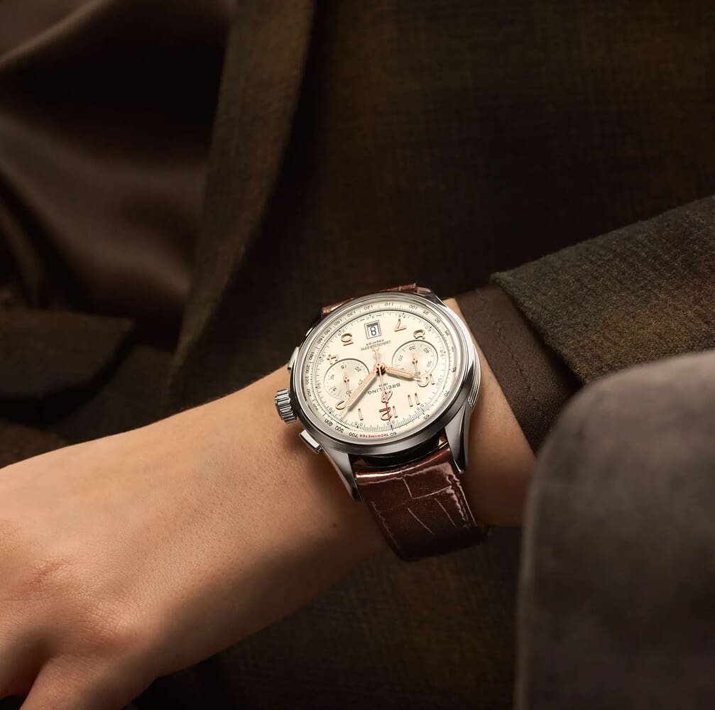 Мужские механический с автоподзаводом часы Breitling Premier AB0145211G1P1 бежевый кожа аллигатора — Изображение 5