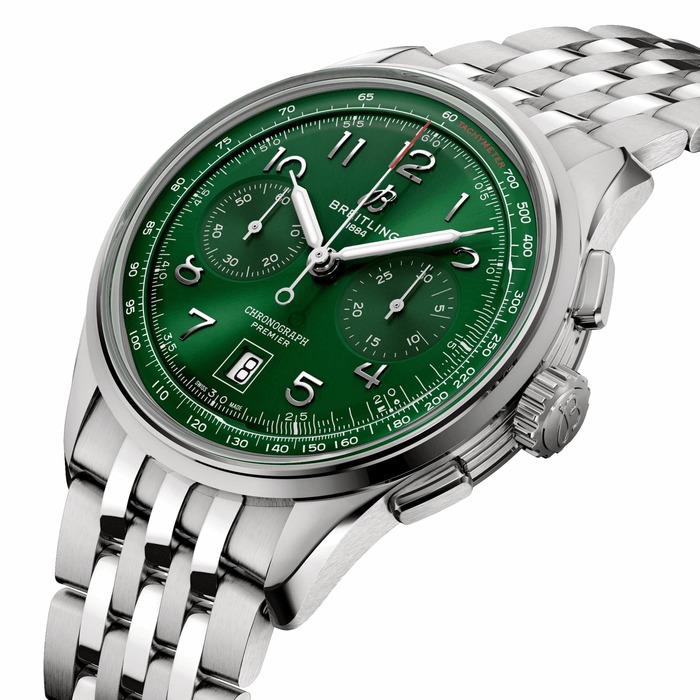 Мужские механический хронометр с автоподзаводом часы Breitling Premier AB0145371L1A1 зеленый hержавеющая сталь — Изображение 2