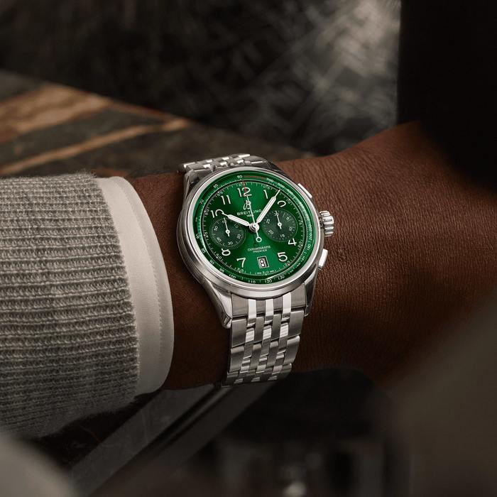 Мужские механический хронометр с автоподзаводом часы Breitling Premier AB0145371L1A1 зеленый hержавеющая сталь — Изображение 5
