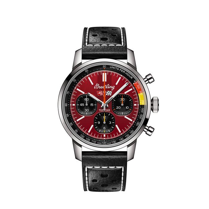 Мужские часы Breitling Top Time AB01761A1K1X1, механизм механический хронограф с автоподзаводом, циферблат красный, браслет кожа — Изображение 1