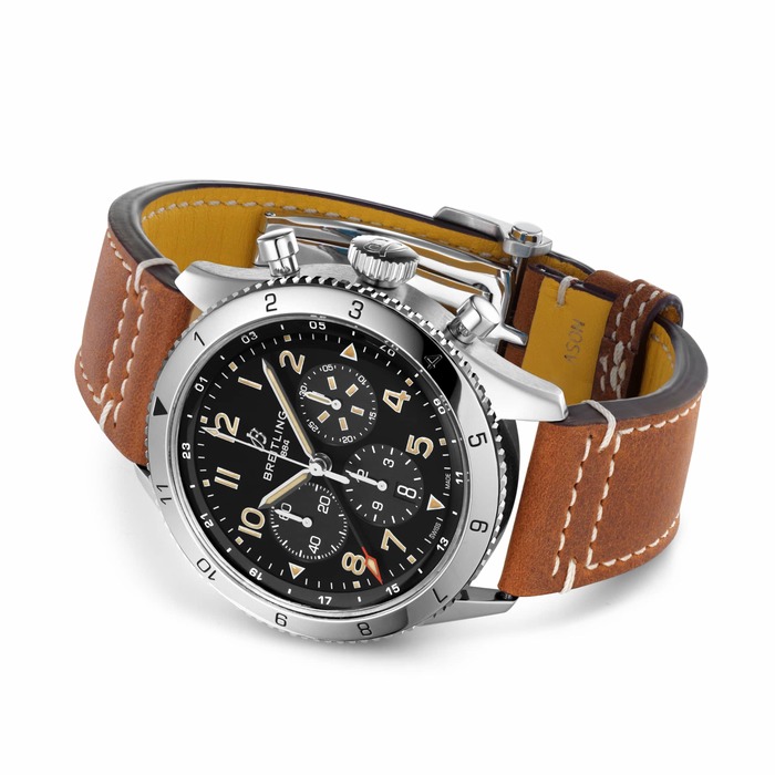 Мужские механический хронограф с автоподзаводом часы Breitling Classic AVI AB04453A1B1X1 черный кожа — Изображение 5