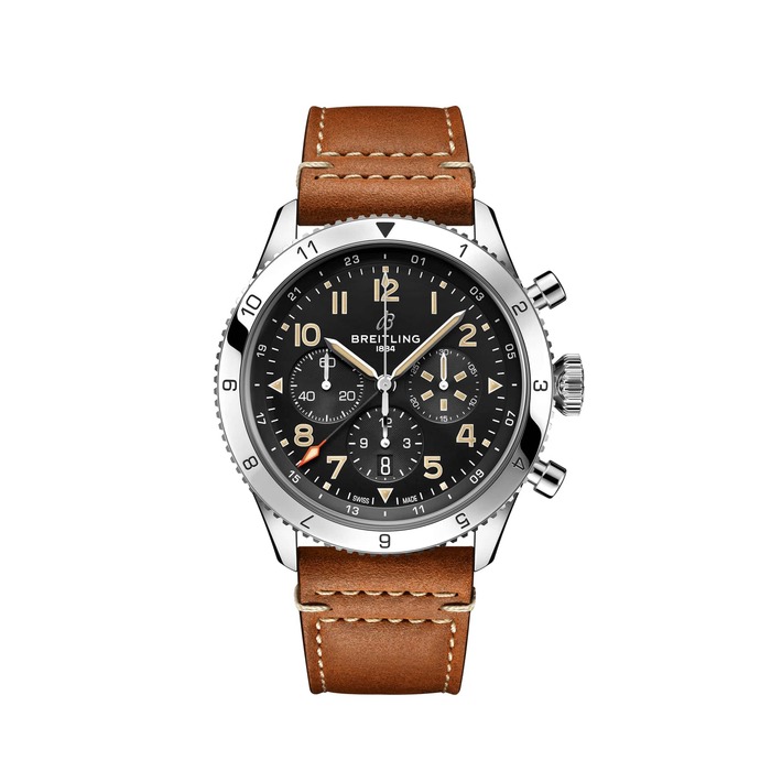 Мужские механический хронограф с автоподзаводом часы Breitling Classic AVI AB04453A1B1X1 черный кожа — Изображение 1