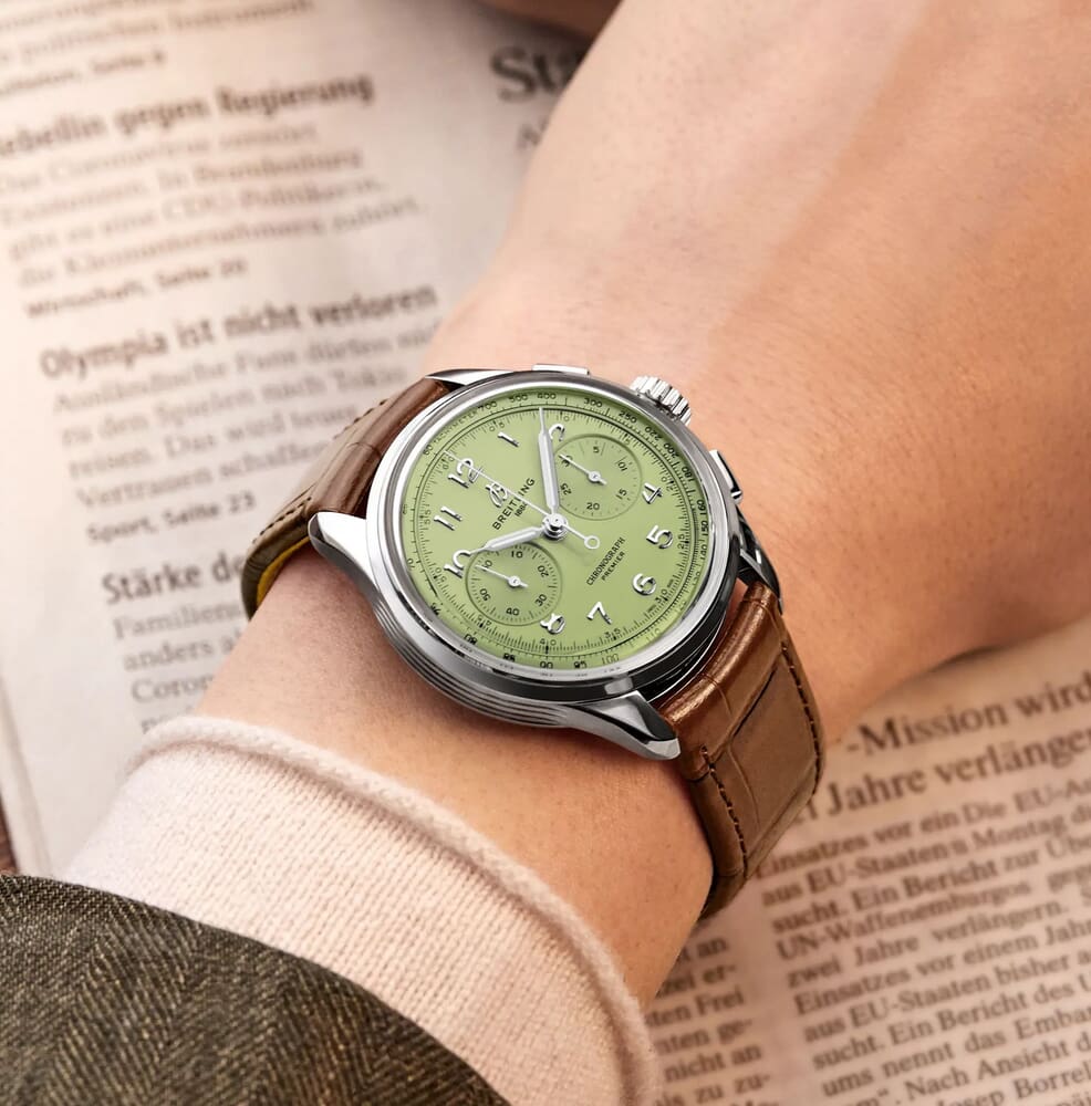 Мужские механический с ручным заводом часы Breitling Premier AB0930D31L1P1 зеленый кожа аллигатора — Изображение 5