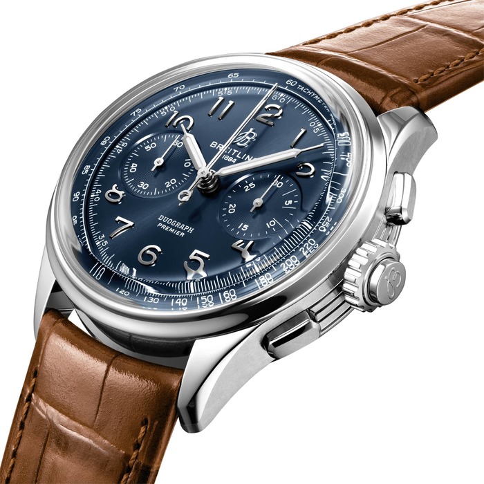 Мужские механический хронометр с ручным подзаводом часы Breitling Premier AB1510171C1P1 синий кожа аллигатора — Изображение 2