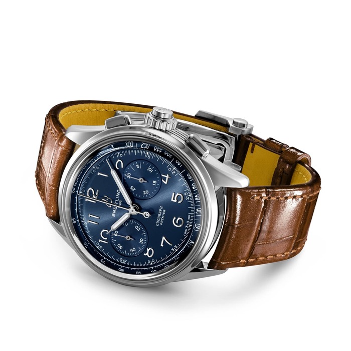 Мужские механический хронометр с ручным подзаводом часы Breitling Premier AB1510171C1P1 синий кожа аллигатора — Изображение 3