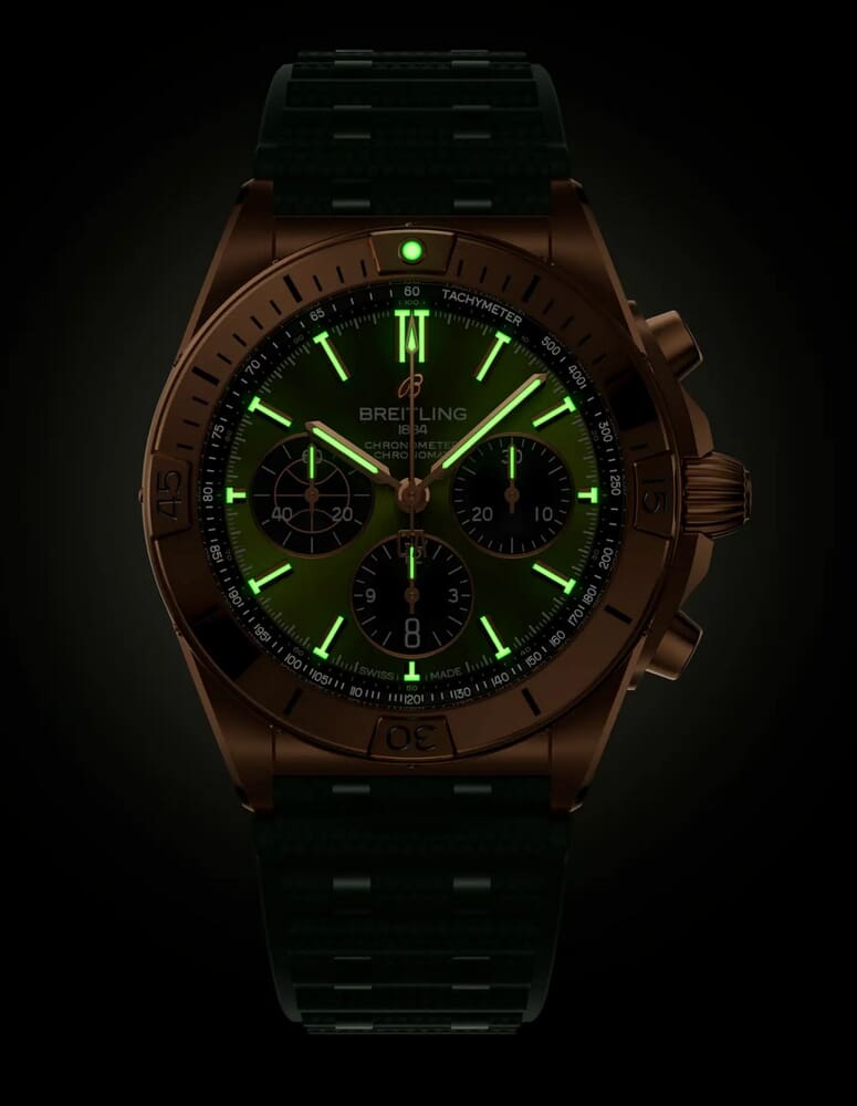 Мужские механика (авто) часы Breitling Chronomat RB01344A1L1S1 зеленый каучук — Изображение 5