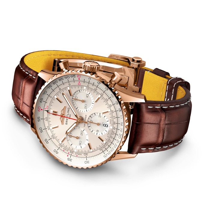 Мужские механический хронограф с автоподзаводом часы Breitling Navitimer RB0139211G1P1 серебристый кожа аллигатора — Изображение 3