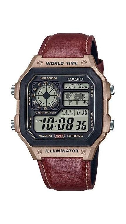 Мужские часы Casio Casio Collection AE-1200WHL-5A, механизм электронные, циферблат , браслет кожа — Изображение 1