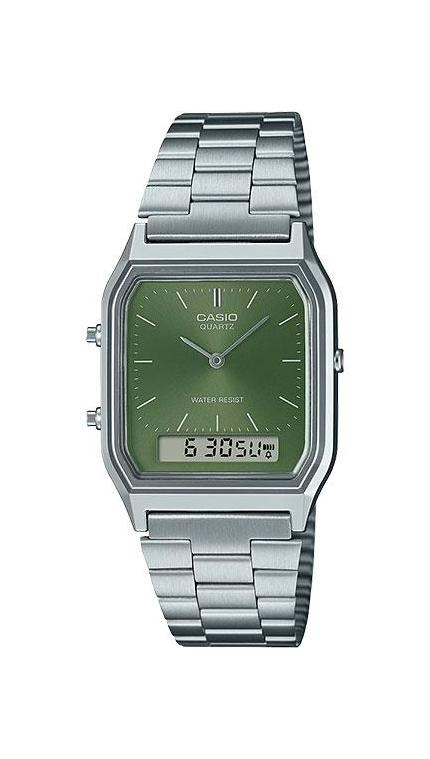 Унисекс часы Casio Vintage AQ-230A-3A, механизм кварцевый + электронный, циферблат , браслет стальной браслет — Изображение 1