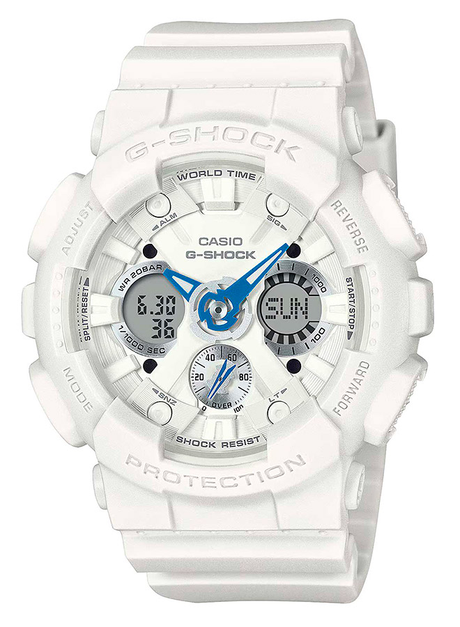 Унисекс часы Casio G-Shock GMA-S120SA-7A2, механизм кварцевый + электронный, циферблат белый, браслет пластик — Изображение 1