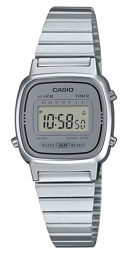 Женские часы Casio Vintage LA670WA-7, механизм электронный, циферблат серый, браслет нержавеющая сталь — Изображение 1