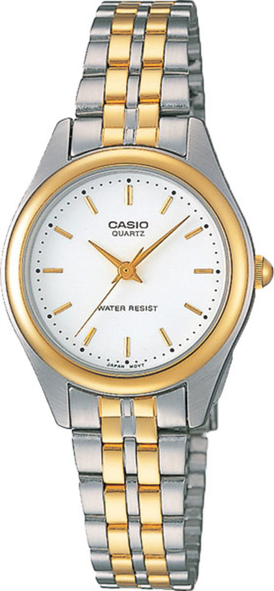 Женские часы Casio Analog LTP-1129G-7A, механизм кварцевый, циферблат белый, браслет нержавеющая сталь — Изображение 1