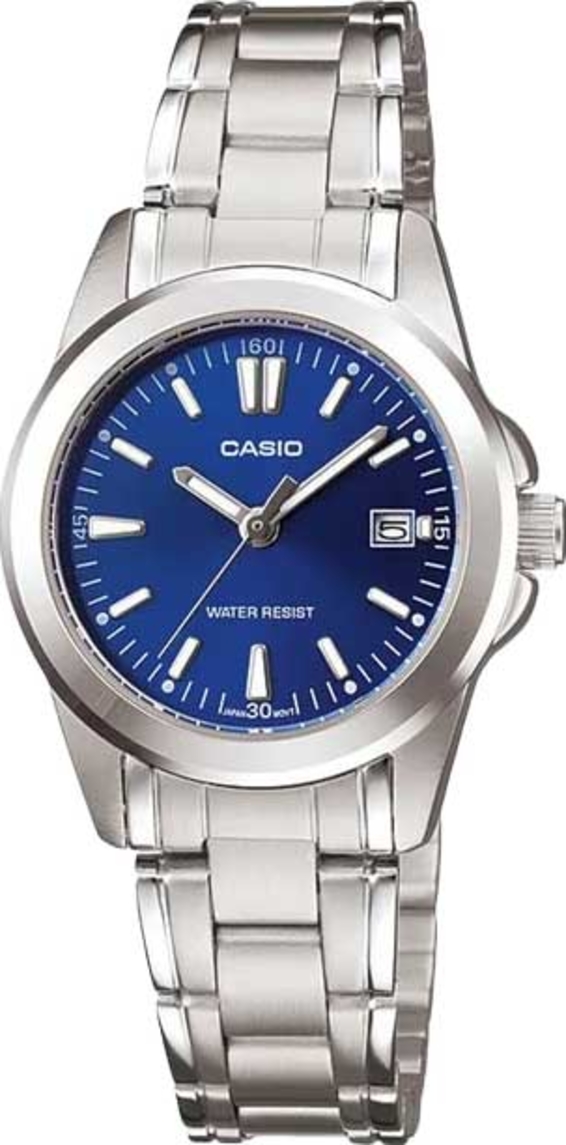 Женские часы Casio Analog LTP-1215A-2A2, механизм кварцевый, циферблат синий, браслет нержавеющая сталь — Изображение 1