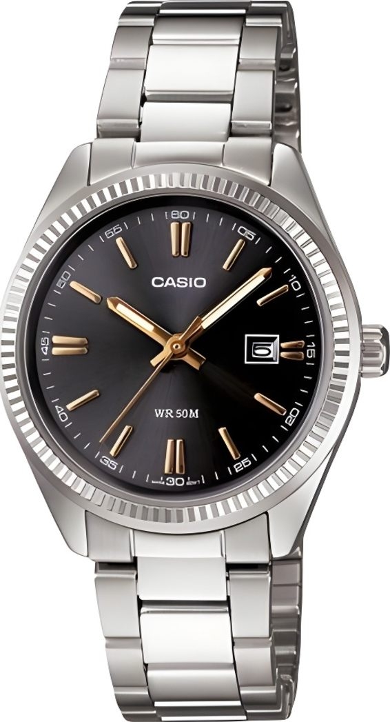 Женские часы Casio Casio Collection LTP-1302D-1A2, механизм кварцевый, циферблат черный, браслет нержавеющая сталь — Изображение 1