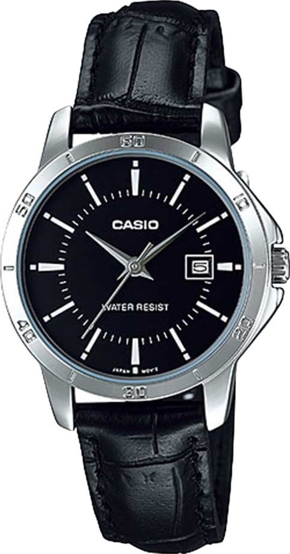 Женские часы Casio Analog LTP-V004L-1A, механизм кварцевый, циферблат черный, браслет кожа — Изображение 1