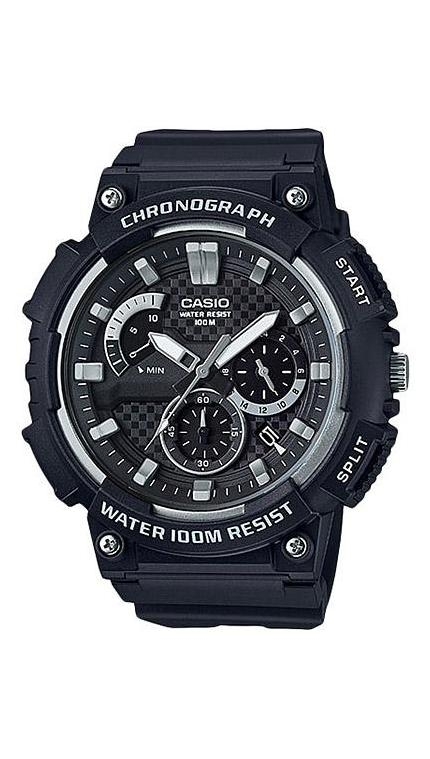 Мужские часы Casio Standart Analogue MCW-200H-1A, механизм кварцевый хронограф, циферблат черный, браслет пластик — Изображение 1