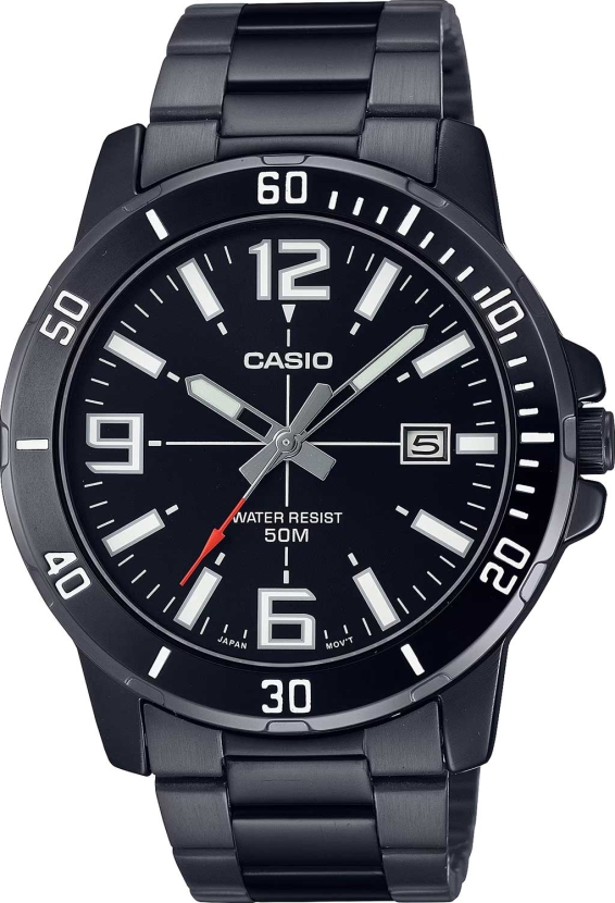 Мужские часы Casio Analog MTP-VD01B-1B, механизм кварцевый, циферблат черный, браслет нержавеющая сталь — Изображение 1